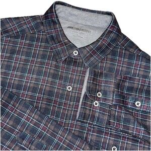 Johnston & Murphy Black Quad Check Plaid Button Up Brushed Flannel Shirt Men's L